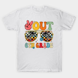 Peace Out 6Th Grade Retro Groovy Summer Sunglasses Kids T-Shirt T-Shirt